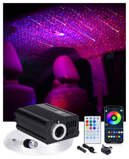 DIICRIN Starlight Headliner Kit for Car, 750pcs 0.03in x 9.8ft Fiber Optic Star Lights with 16W RGBW, 200 White Shooting Stars, App & Remote Control Car Ceiling Projector