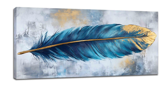 Blue Feather Large Wall Art for Living Room Modern Wall Decor for Bedroom Feather Pictures Feather Painting Framed Large Canvas Art Ready to Hang 30"x60"