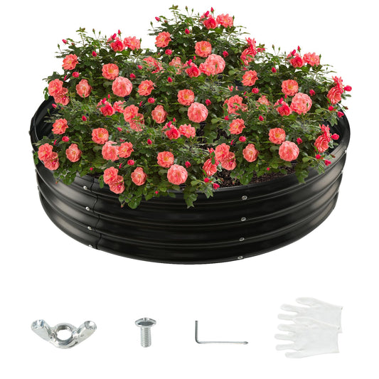 YSEJOMP 4FT Diameter Galvanized Garden Raised Bed/Plant Box/Fire Pit Ring - 0.8mm Thick,12 Inch Tall,Perfect for Planting a Variety of Flowers,Herbs,Vegetables (Black, 48 Dia X 11.5 inches)