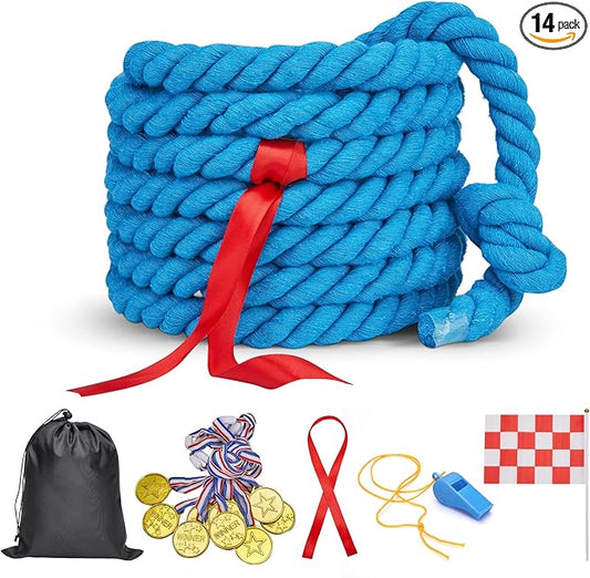 Tug of War Rope for Kids and Adults,Outdoor Field Day Family Reunion Birthday Party, Summer Outside Yard Backyard Lawn, Camping Picnic Carnival Games,Team Building (Blue, 20FT)