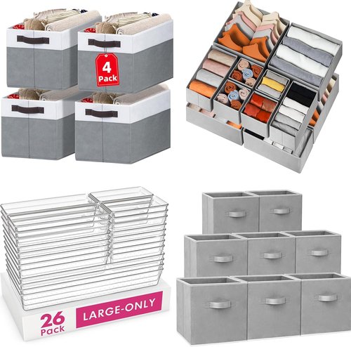 Criusia Home Organization Set - 4 Storage Baskets, 8 Storage Cubes & 12 Drawer Organizers - Versatile 26-Piece Solution