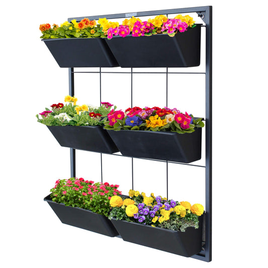 Garraí Vertical Garden Wall Planter. Ideal Indoor or Outdoor Container Gardening. Includes 6 Removable Pots and Wall Mounted Metal Frame. Self Draining Garden for Vegetables, Flowers or Herbs.