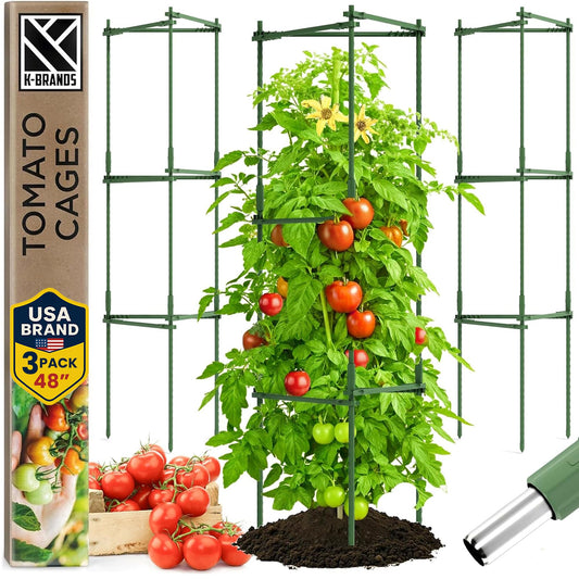 Tomato Cage - Trellis Stakes and Plant Support Structures for Vegetables and Climbing Plants - Tall Tomato Cages for Garden, Pots, Raised Garden Bed Outdoor (3 Pack - Up to 48 Inches)