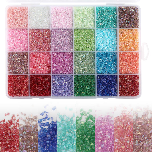 24 Colors Iridescent Crushed Glass Craft Glitter 240g,2-4mm Craft Small Broken Glass Pieces Irregular Metallic Crystal Chips Chunky Flakes Sequins for Resin Art, Epoxy Jewelry, Nail Art, Vase Filler