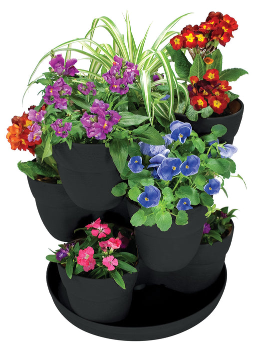 Bloomers Stackable Flower Tower Planter – Holds up to 9 Plants – Great Both Indoors and Outdoors – Charcoal