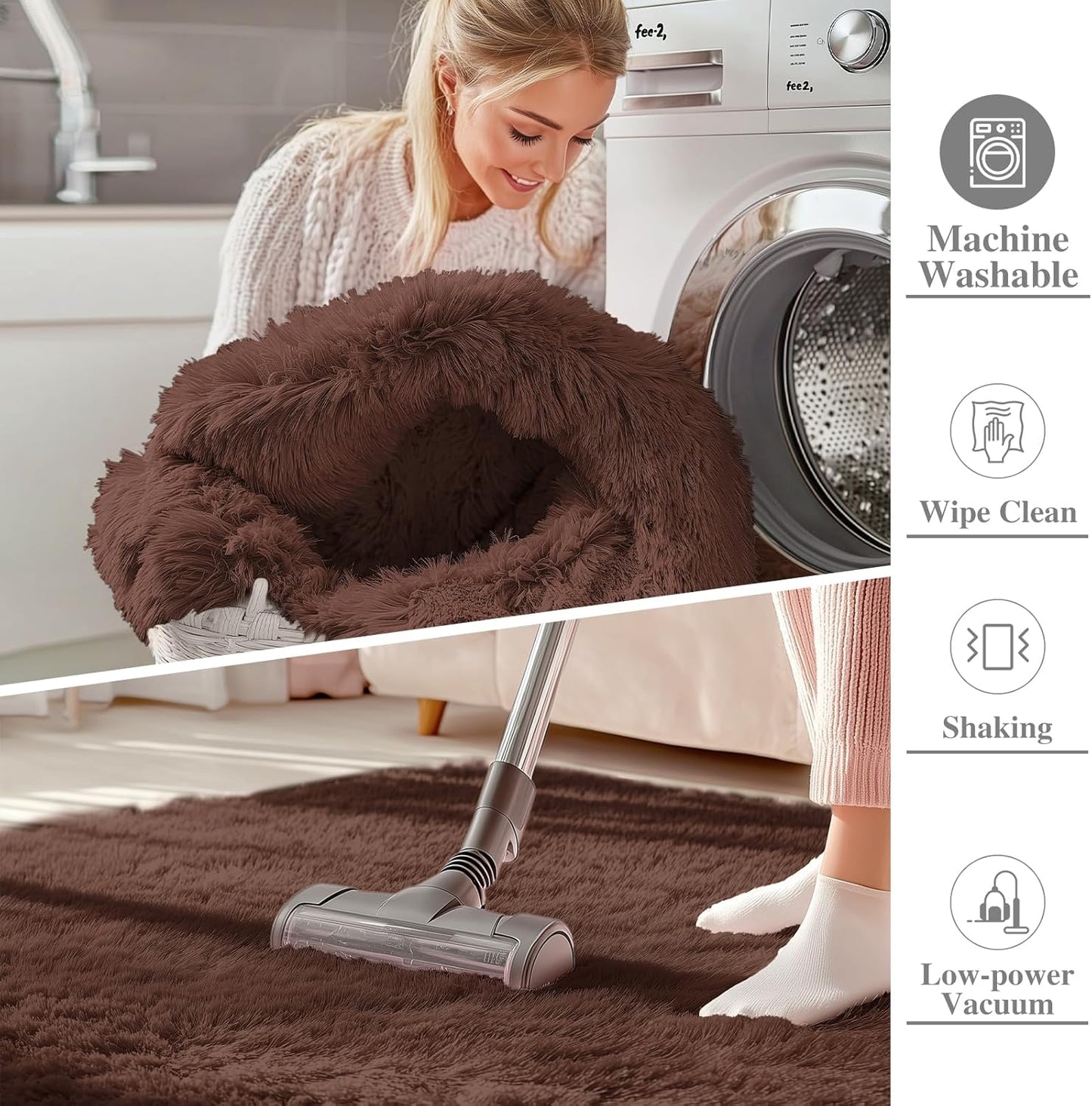 OLANLY Large 8x8 Machine Washable Area Rug - Soft Fluffy Shaggy Carpet for Living Room & Bedroom | Ideal for Kids & Nursery Decor