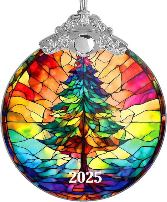 Stained Glass Effections Christmas Ornament - 2D Acrylic Art for Tree Decor | Perfect White Elephant Gift