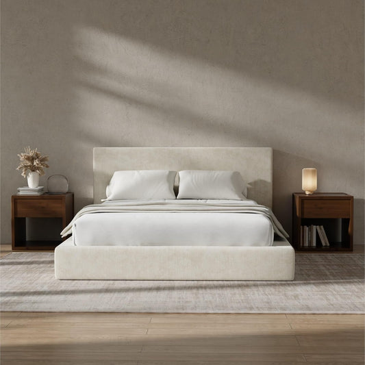 Recci AirFrame Queen Bed Frame - Cloud Upholstered Platform with Cushioned Headboard | Easy Assembly, Beige Chenille