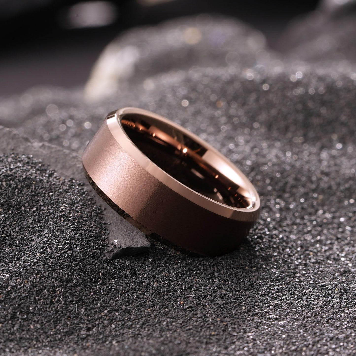 King Will Brown Basic Tungsten Rings For Men 8mm Wedding Band Polished Edge Brushed Matte Promise Ring Comfort Fit, Size 14