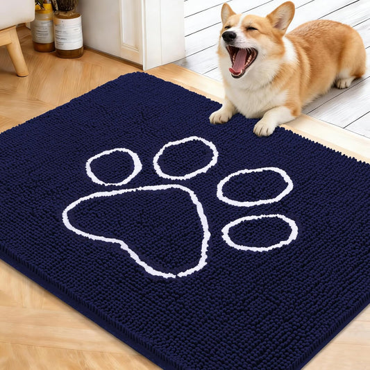 OLANLY Dog Door Mat - Absorbent Non-Slip Mud Mat for Muddy Paws | 40x32 Paw Print Design in Navy Blue