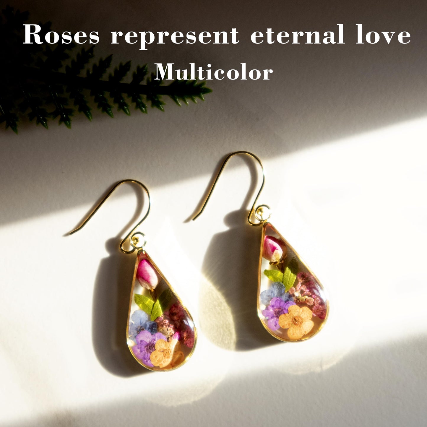 925 Sterling Silver Pressed Flower Teardrop Earrings,Hypoallergenic Women's Jewelry Gift for Mom and Wife,Handmade Natural Dried Flower Teardrop Earrings Jewelry Gift