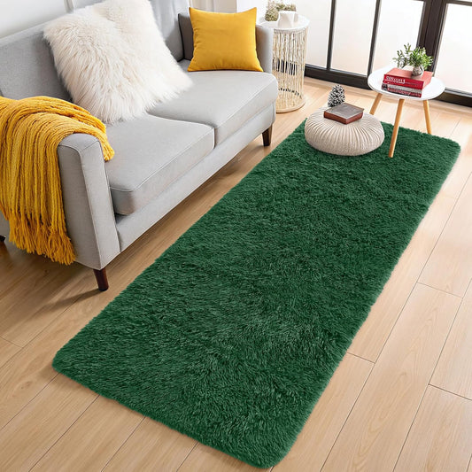 OLANLY Runner Rugs - Soft, Machine Washable Shaggy Carpet for Hallways & Bedrooms | Dark Green 2x5 ft