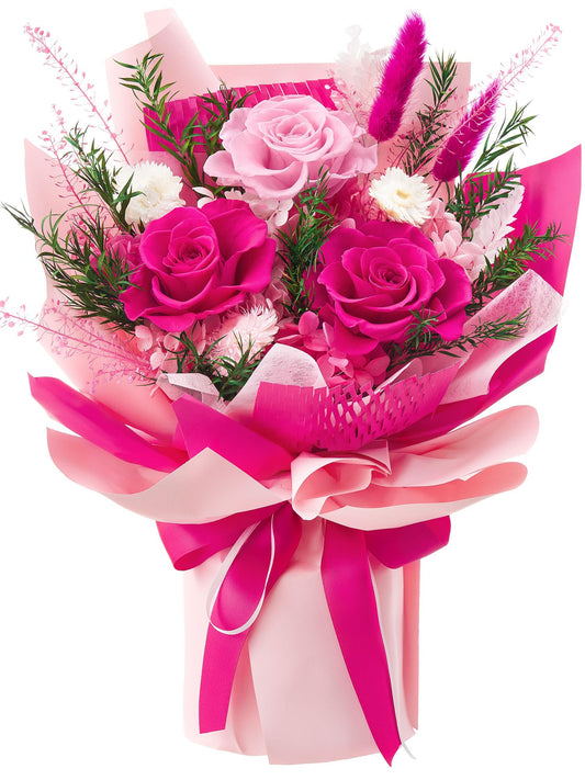 Flomoon Preserved Flowers Bouquet, Forever Flowers for Delivery, Mothers Day Long-Lasting Real Roses Bouquet, Anniversary Birthday Flowers Gifts for Mom Grandma Women Wife Her (Hot Pink)