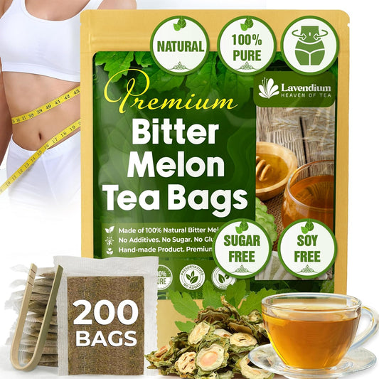 Lavendium, Premium 200 Tea Bags Bitter Melon Fruit Herbal Tea, 100% Natural and Pure, Hand-made, Made With Natural Materials-Corn Fiber Tea Bag, Sugar Free. Caffeine Free. Gluten Free. Vegan