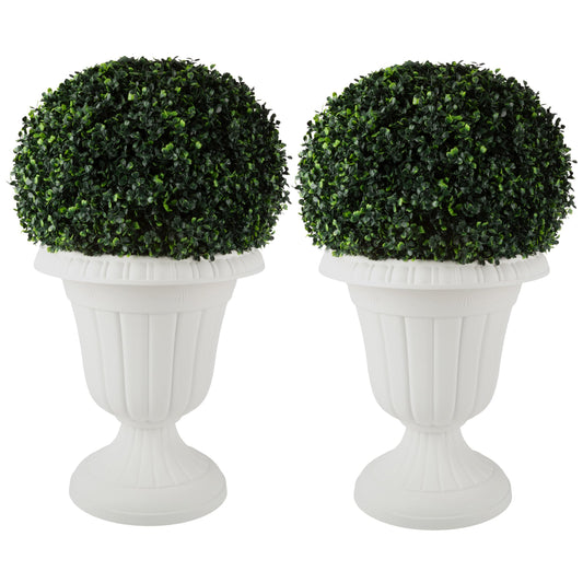 Outdoor Planter 2-Pack - 16x18-Inch Urn Planters - Plastic Plant Pots for Indoor, Outdoor, or Front Porch Decor - Flower Pots by Pure Garden (White)