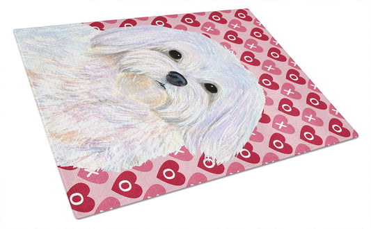 Caroline's Treasures SS4482LCB Maltese Hearts Love and Valentine's Day Portrait Glass Cutting Board Large Decorative Tempered Glass Kitchen Cutting and Serving Board Large Size Chopping Board