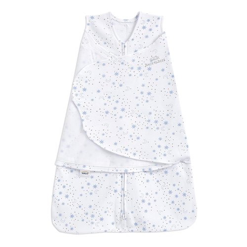 HALO 100% Cotton Sleepsack Swaddle - 3-Way Adjustable Wearable Blanket, TOG 1.5, Midnight Moons Blue, Small (3-6 Months)