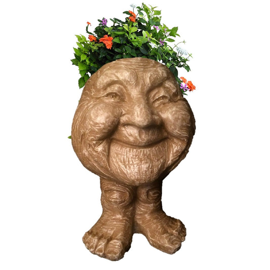 homestyles 12 in. Stone Wash Granny Joy The Muggly Statue Face Planter Holds 4 in. Pot