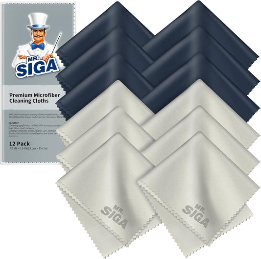 12 Pack, 6 7 inches (15 18 cm), MR.SIGA Premium Microfiber Cleaning Cloths for Lens, Eyeglasses, Screens, Tablets