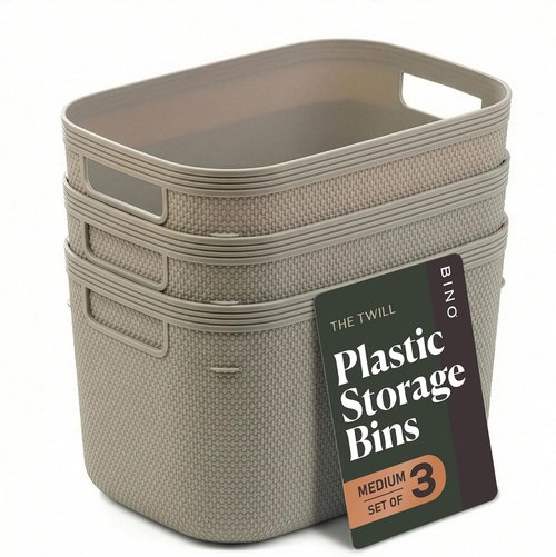 BINO Plastic Storage Bins - 5.5 Liter, 3 Pack in Taupe | Stylish Organization for Home & Pantry
