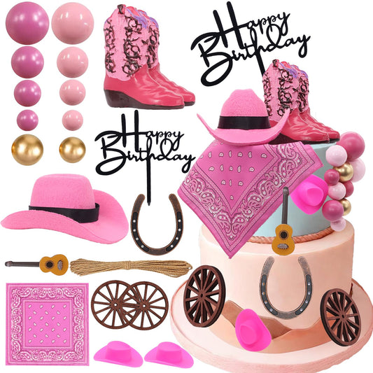BiBo Cowgirl Cake Topper First Rodeo Birthday Cupcake Decorations Girl Mini Pink Cowgirl Hat and Boot for Western Disco Baby Shower Vaquero Themed Party Favors Supplies