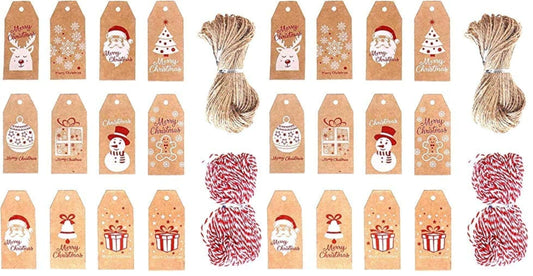 200 Pieces Christmas Kraft Paper Tags, Xmas Brown Kraft Gift Tags with Jute Twine Baker Twine for DIY Arts Crafts … (Pack of 2)