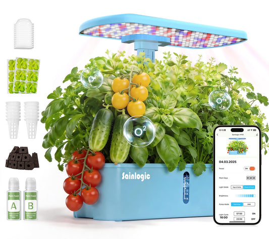 Sainlogic Hydroponics Growing System, 12 Pods Indoor Garden 24W Adjustable-Height LED Grow Light, Gift for Mom, APP & WiFi Smart Planter, Quiet Pump, Auto Timer, for Herbs Vegetables Flowers