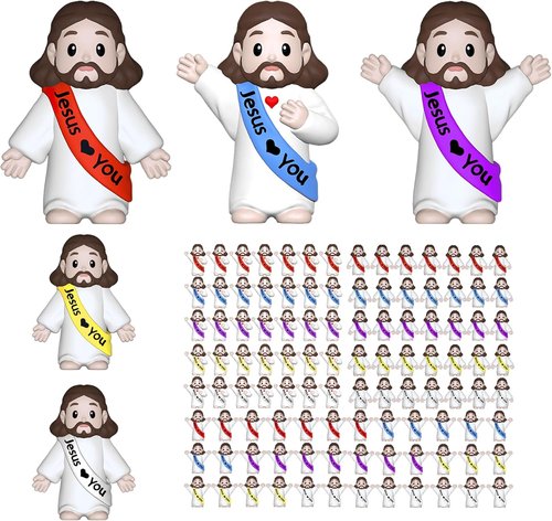 Little Jesus Figures by [Brand Name] - 105 Mini Jesus Figurines for Easter, Baptism & Parties | Multicolor Decorations