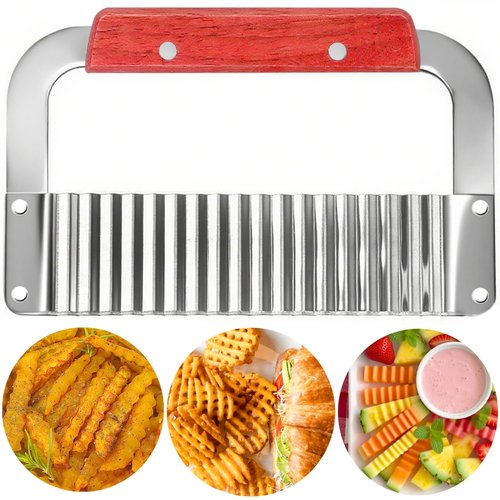 JAYVAR Extra-Large Crinkle Cutter Wave Potato Slicer – Stainless Steel French Fry Cutter for Restaurants, Waffle Slicing Tool, Crinkle Chopping for Potatoes, Kitchen Veggie Cucumber Slicer with Handle