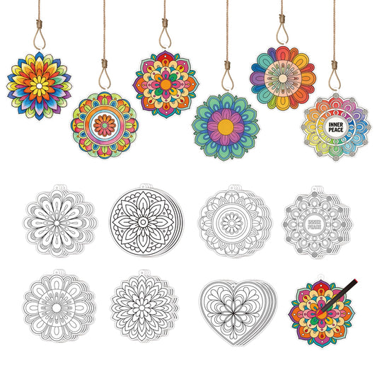 Bomichi Coloring Craft Kit - 48 Pcs Hanging Color Craft Kit & 32.8 Ft Hemp Rope for DIY Card, Traditional Festival Decor, School Activity Art Craft