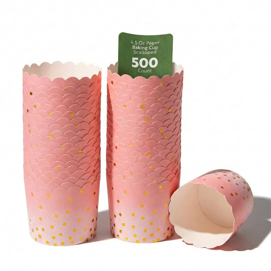 Restaurantware Panificio 4.5 Ounce Baking Cups 500 Disposable Paper Baking Cups - Greaseproof Oven-Ready Pink Paper Muffin Liners Microwavable Polka Dot Print
