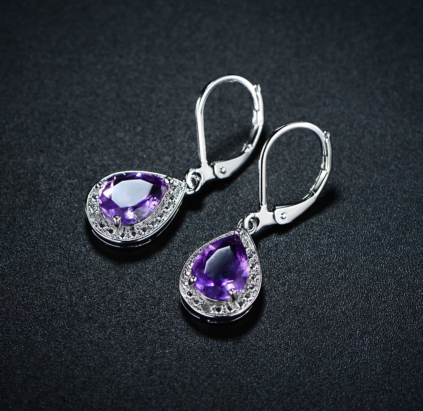 Barzel 18K White Gold Plated Created Amethyst Drop Earrings With CZ Accent (Amethyst)
