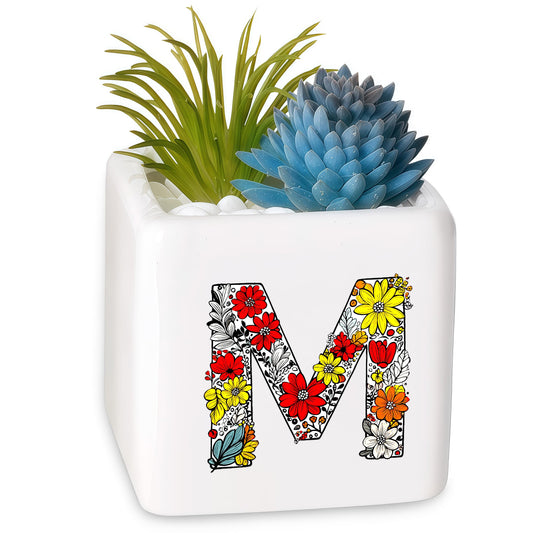BJDAMAI Succulent Planter Flower Plant Pot Small, Gifts for Teen Girls Kids Birthday Gifts for 5 6 7 8 9 10 11 12 13 14 15 Year Old Girls (Letter M)