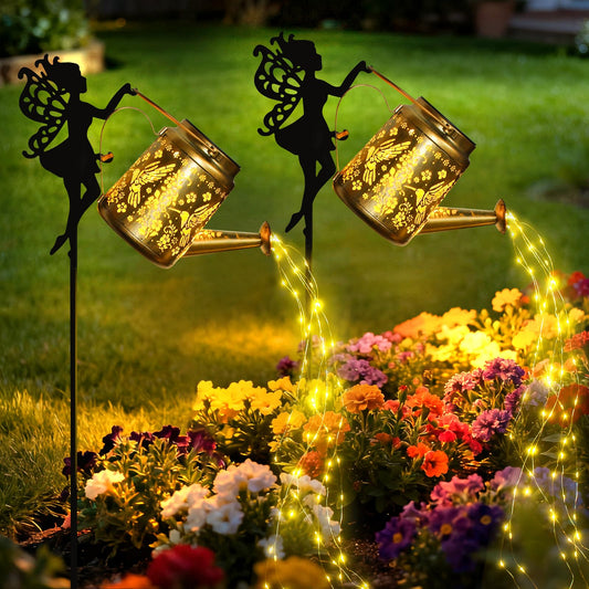 X-PREK Solar Lights Outdoor Waterproof, Fairy Solar Garden Lights Outdoor Decoration, Hummingbird Solar Watering Can Light Gardening Gifts for Mom Grandma 2 Packs