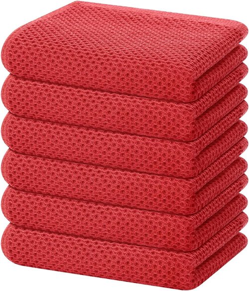 Homaxy Kitchen Dish Towels - Ultra Soft 100% Cotton Waffle Weave, Quick Drying, 13 x 28 Inches, 6-Pack, Brick Red