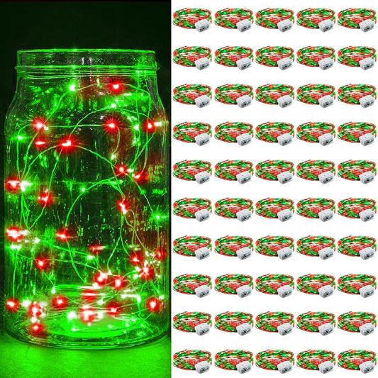 Skiennix 50 Pack Fairy Lights - 7Ft 20 LED Twinkle String Lights | Waterproof & Battery Operated for Parties, Weddings, Christmas & More - Red & Green