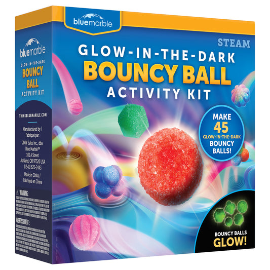 Blue Marble Bouncy Ball Science Kit - Make Up to 45 Glow in The Dark Bouncy Balls for Kids with 6 Colors & 5 Mold Shapes, DIY STEM Projects, Science Kit, Kids Science Projects