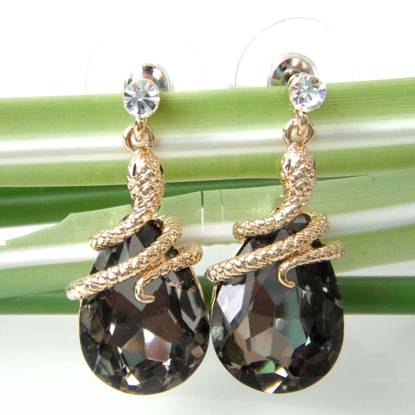 Navachi 18k Gold Plated Crystal Gray Zircon Snake Drop Dangle Earrings