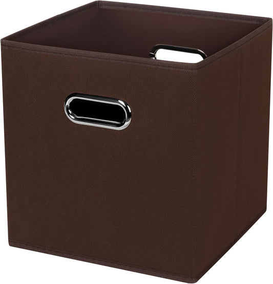 Skiennix Foldable Storage Cubes - Fabric Organizer Baskets with Dual Handles | Coffee Color