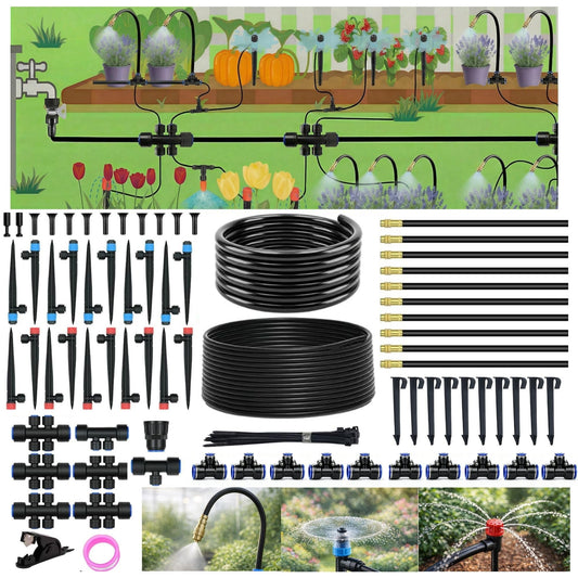 240FT Drip Irrigation System for Garden: 1/2" Quick Connect PE Tubing Automatic Water Sprinkler Kit Adjustable Misting Part 1/4" Watering Hose for Outdoor Raised Bed Plants Flower Yard Greenhouse