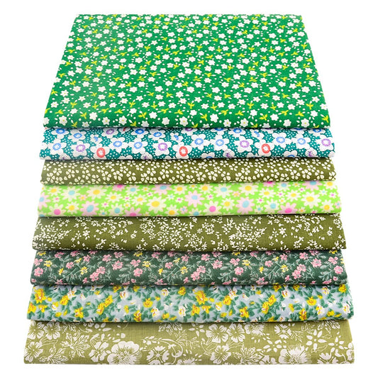 100% Cotton Fabric Bundle - 8 Pre-Cut Squares (20"x20"), Floral Pattern, Perfect for Beginners' Sewing, Quilting & Craft Projects - Green