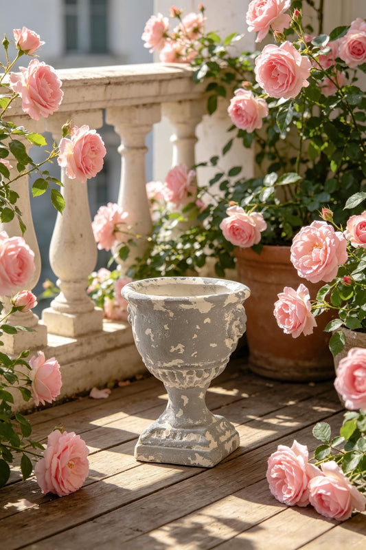 SOFE 12 Inches Tall Shabby Chic Urn Planters for Outdoor Plants, Vintage Resin Planter Pot, Flower Pot Rustic Outdoor Vases for Porch, Farmhouse Pedestal Planters