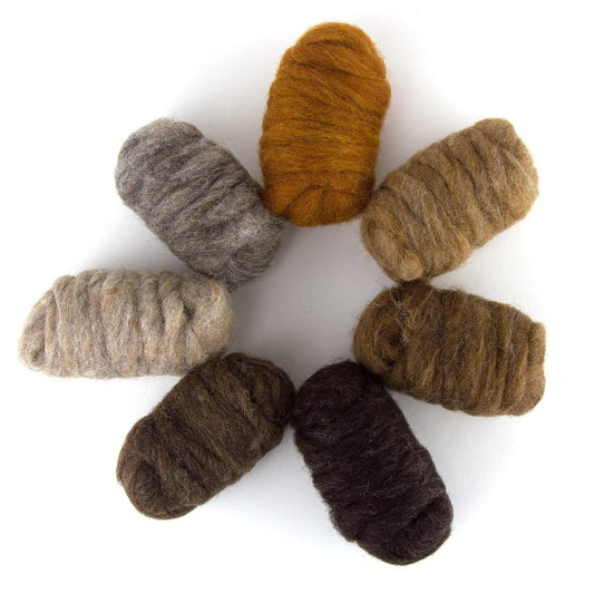 Revolution Fibers Carded Corriedale Wool Sliver - 7 Natural Colors Variety Pack | 29 Micron Bulky Wool | Perfect for 3D Needle Felting, Wet Felting and Weaving