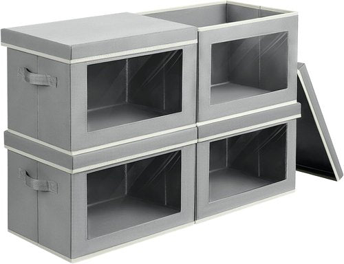 Homsorout Storage Bins - 4 Pack Large Fabric Storage Cubes with Lids & Handles | Grey Organizing Solution
