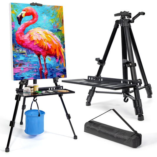 VAIIGO Easel Stand for Painting Artist Easel Stand Adjustable Height 20" to 61" Metal Tripod Art Easels Stand for Painting Canvases Tabletop Floor Art Easel Stand with Tray, Bag, Folding Keg, Black