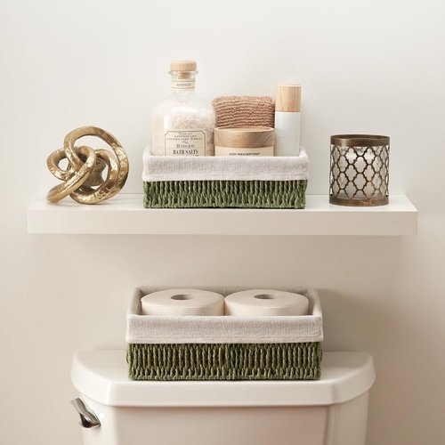 Beautiful Toilet Paper Storage Basket Set of 2 - Decorative Wicker Bathroom Organizer for Stylish Decor