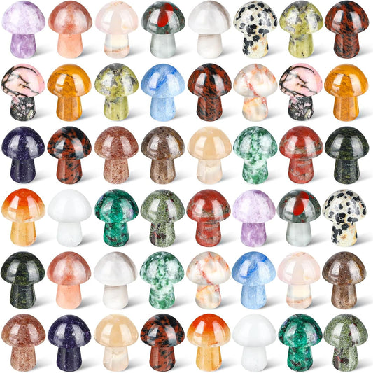 Skiennix Mini Crystal Mushroom Gemstone Sculptures - Polished Decor for Home & Garden | 48 Pcs Retro Style