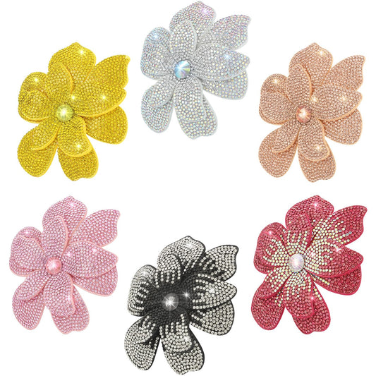 3.74 Inch Camellia Flower Hair Clips & Brooch Pins for Women | Crystal Camellia Hair Accessories, Hair Clip & Lapel Pin Design | Elegant Crystal Jewelry & Hair Accessories - (6-Pack)