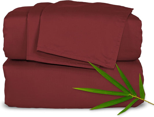 Pure Bamboo Queen Sheets - Luxuriously Soft 100% Organic Viscose Bed Set | Cooling & Durable (Merlot)