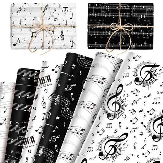 12 Sheets Music Notes Wrapping Paper Black White Pattern Gift Wrap Paper Music Themed Birthday Wrapping DIY Crafts Papers Party Favors Supplies